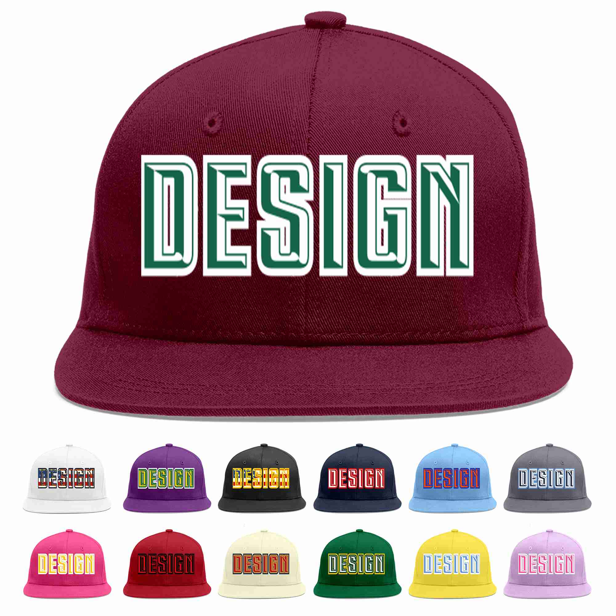 Custom Crimson Kelly Green-White Flat Eaves Sport Baseball Cap Design for Men/Women/Youth