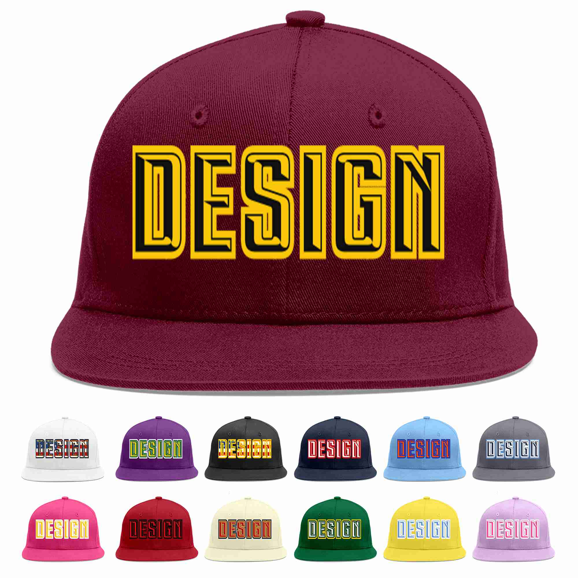 Custom Crimson Black-Gold Flat Eaves Sport Baseball Cap Design for Men/Women/Youth