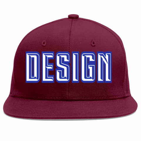 Custom Crimson White-Royal Flat Eaves Sport Baseball Cap Design for Men/Women/Youth