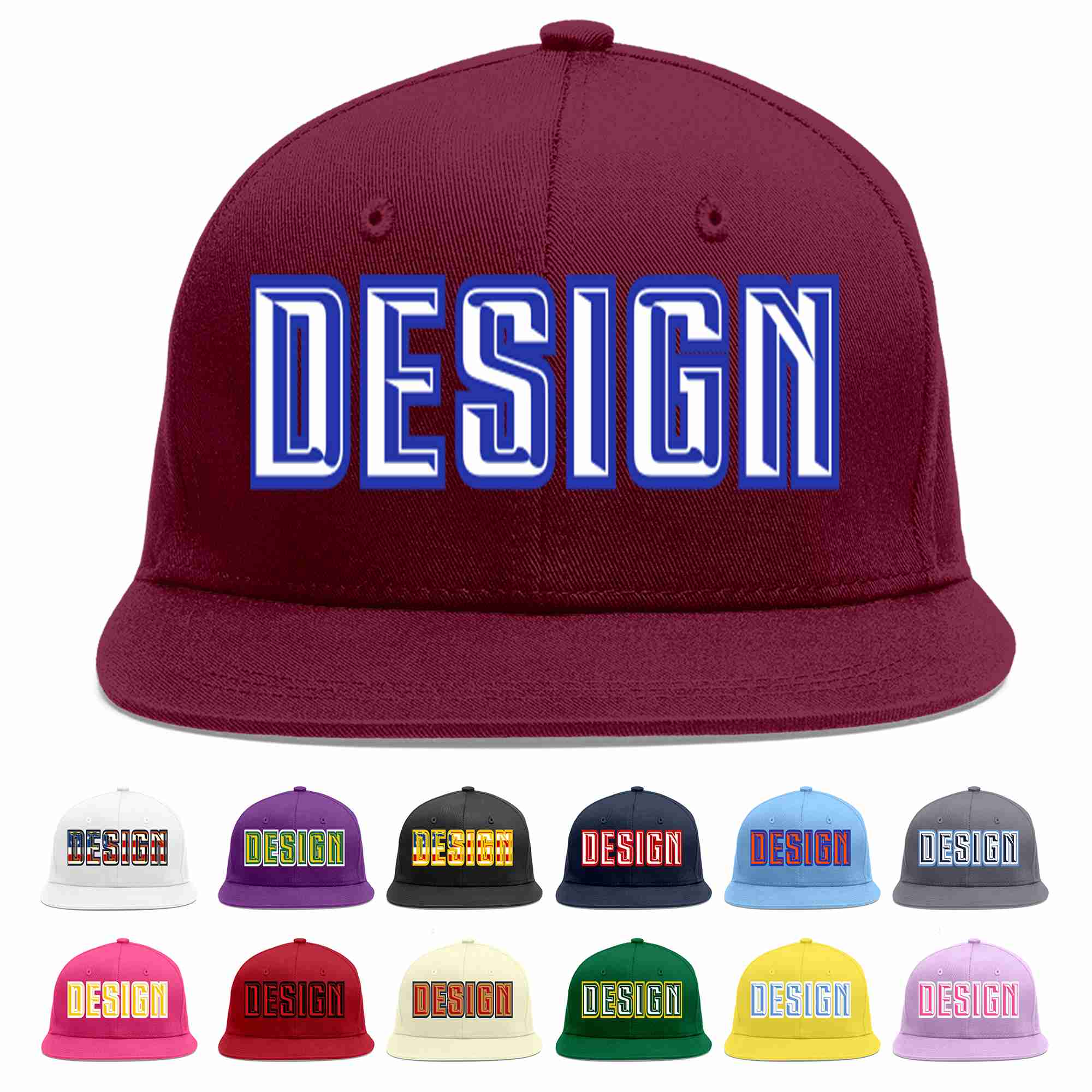 Custom Crimson White-Royal Flat Eaves Sport Baseball Cap Design for Men/Women/Youth