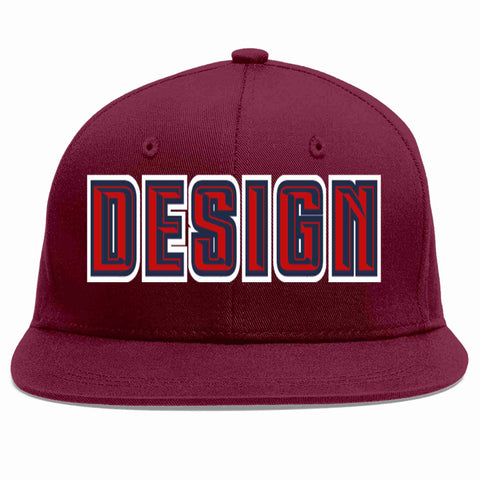 Custom Crimson Red-Navy Flat Eaves Sport Baseball Cap Design for Men/Women/Youth