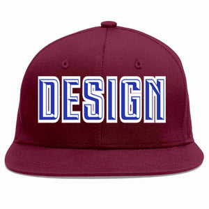 Custom Crimson Royal-White Flat Eaves Sport Baseball Cap Design for Men/Women/Youth