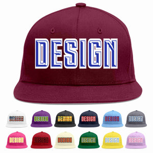 Custom Crimson Royal-White Flat Eaves Sport Baseball Cap Design for Men/Women/Youth