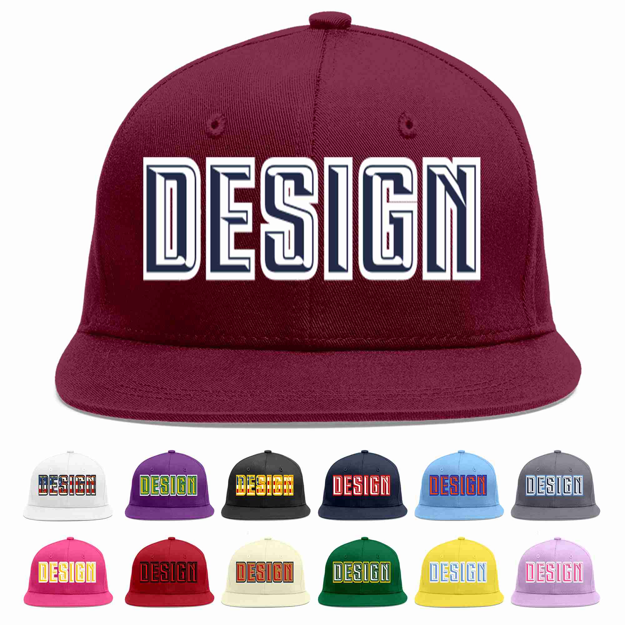 Custom Crimson Navy-White Flat Eaves Sport Baseball Cap Design for Men/Women/Youth