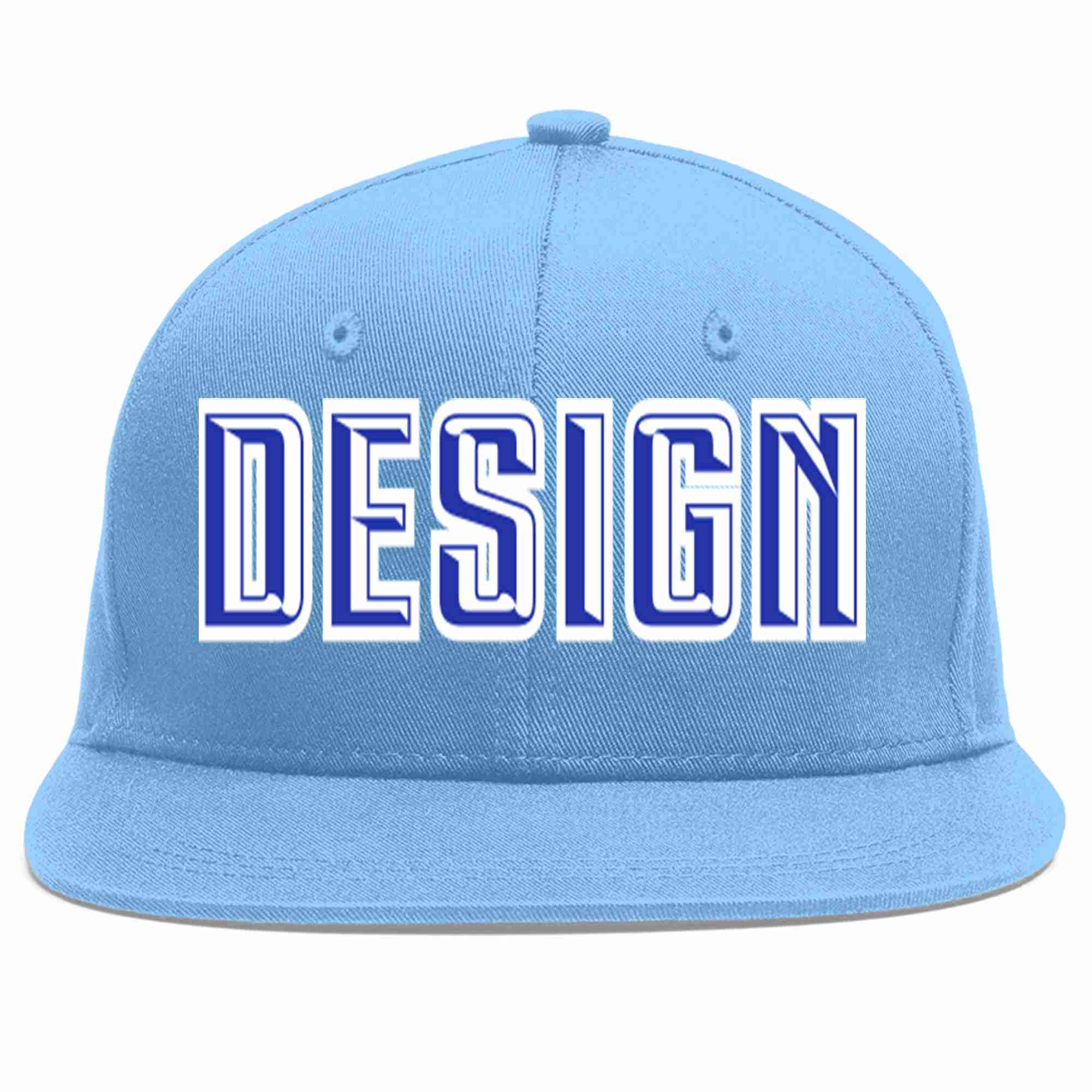 Conception personnalisée de casquette de baseball de sport à avant-toit plat bleu clair royal-blanc pour hommes/femmes/jeunes