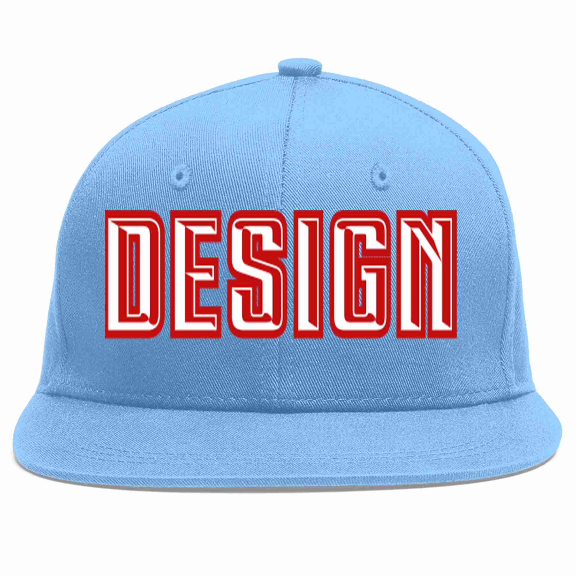 Conception personnalisée de casquette de baseball de sport à avant-toit plat bleu clair blanc-rouge pour hommes/femmes/jeunes