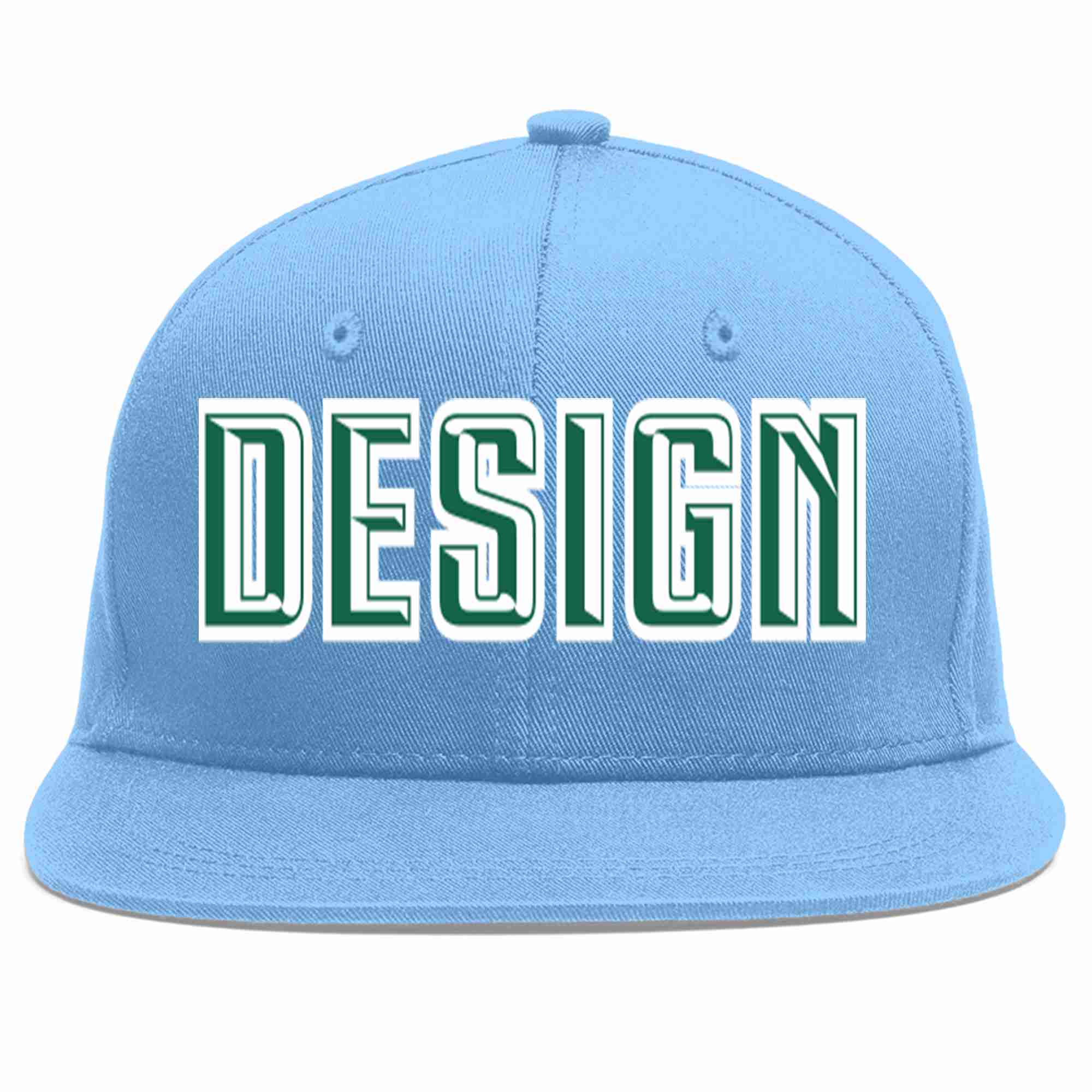 Casquette de baseball de sport à Eaves plates, personnalisée, bleu clair, vert-blanc, pour hommes/femmes/jeunes