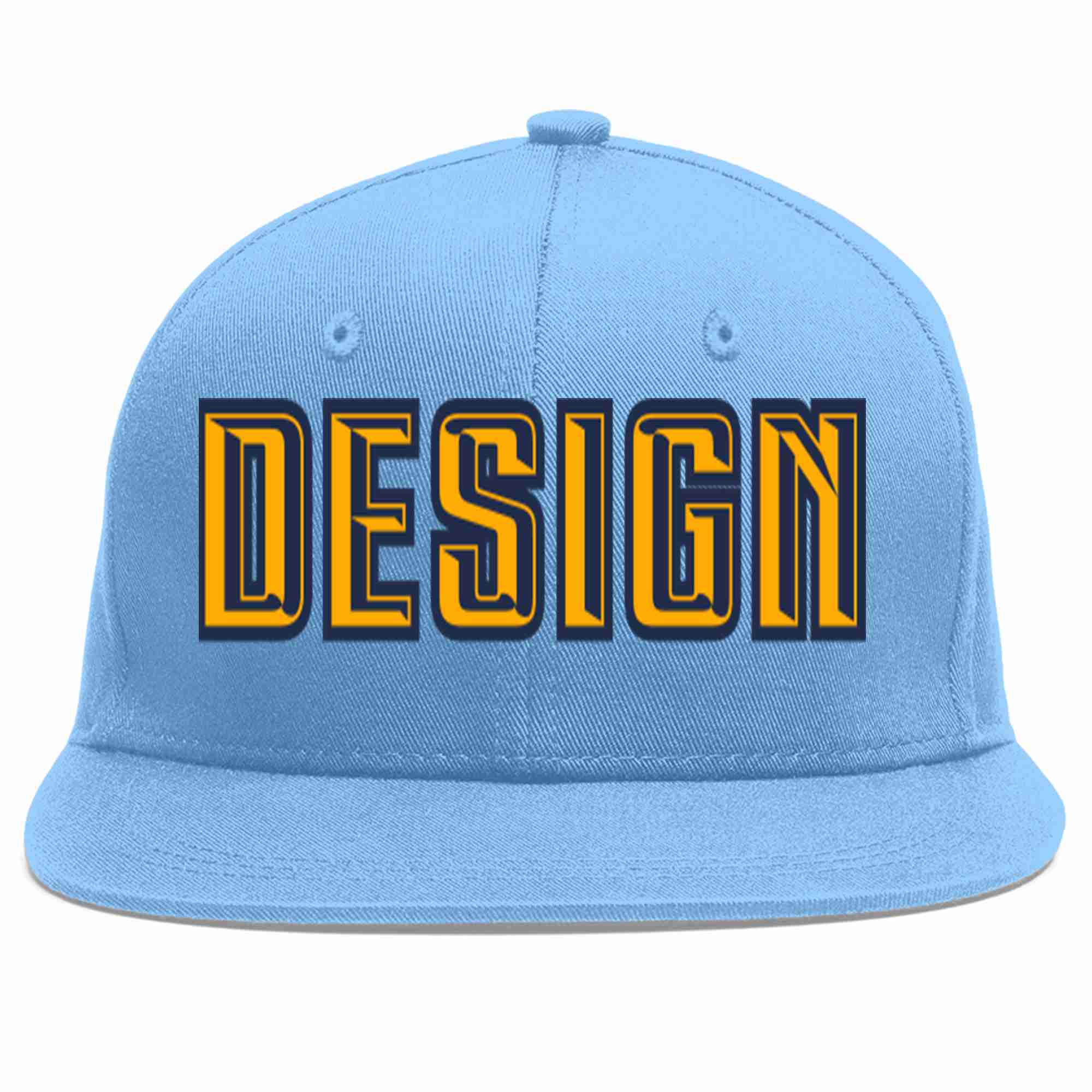 Conception personnalisée de casquette de baseball de sport à avant-toit plat bleu clair jaune-marine pour hommes/femmes/jeunes