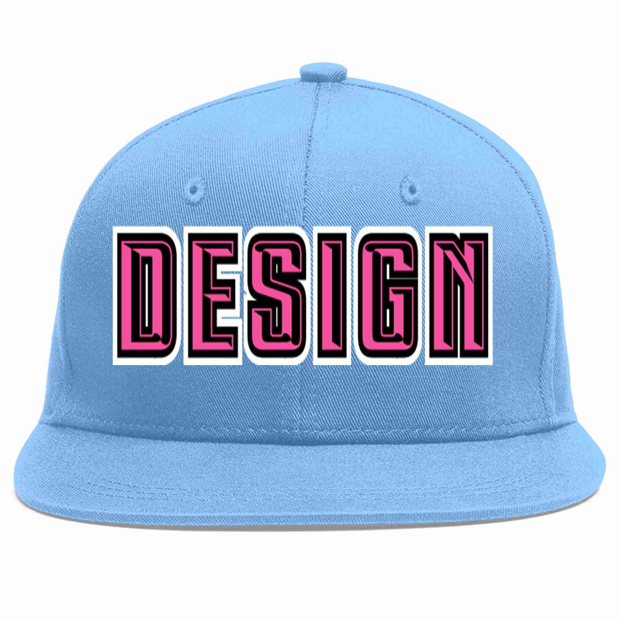 Conception personnalisée de casquette de baseball de sport à avant-toit plat bleu clair rose-noir pour hommes/femmes/jeunes