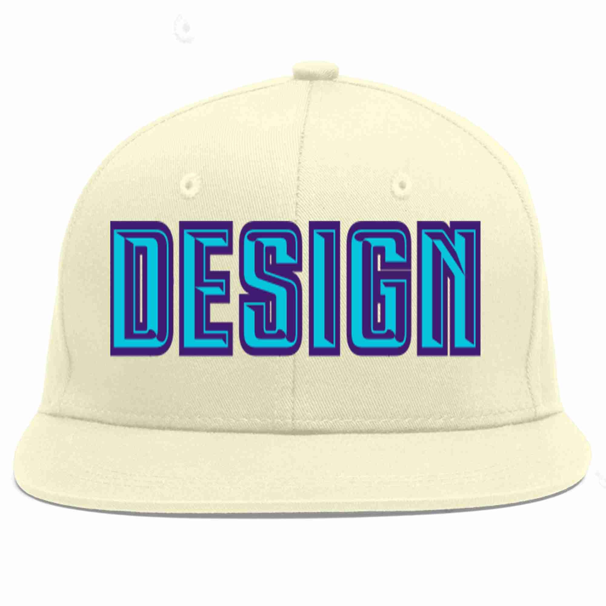 Conception personnalisée de casquette de baseball de sport à avant-toit plat bleu clair-violet crème pour hommes/femmes/jeunes