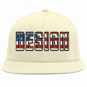 Custom Cream Vintage USA Flag-Gold Flat Eaves Sport Baseball Cap Design for Men/Women/Youth