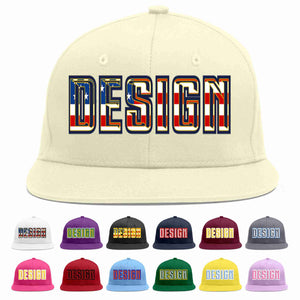 Custom Cream Vintage USA Flag-Gold Flat Eaves Sport Baseball Cap Design for Men/Women/Youth