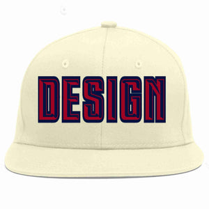 Custom Cream Red-Navy Flat Eaves Sport Baseball Cap Design for Men/Women/Youth