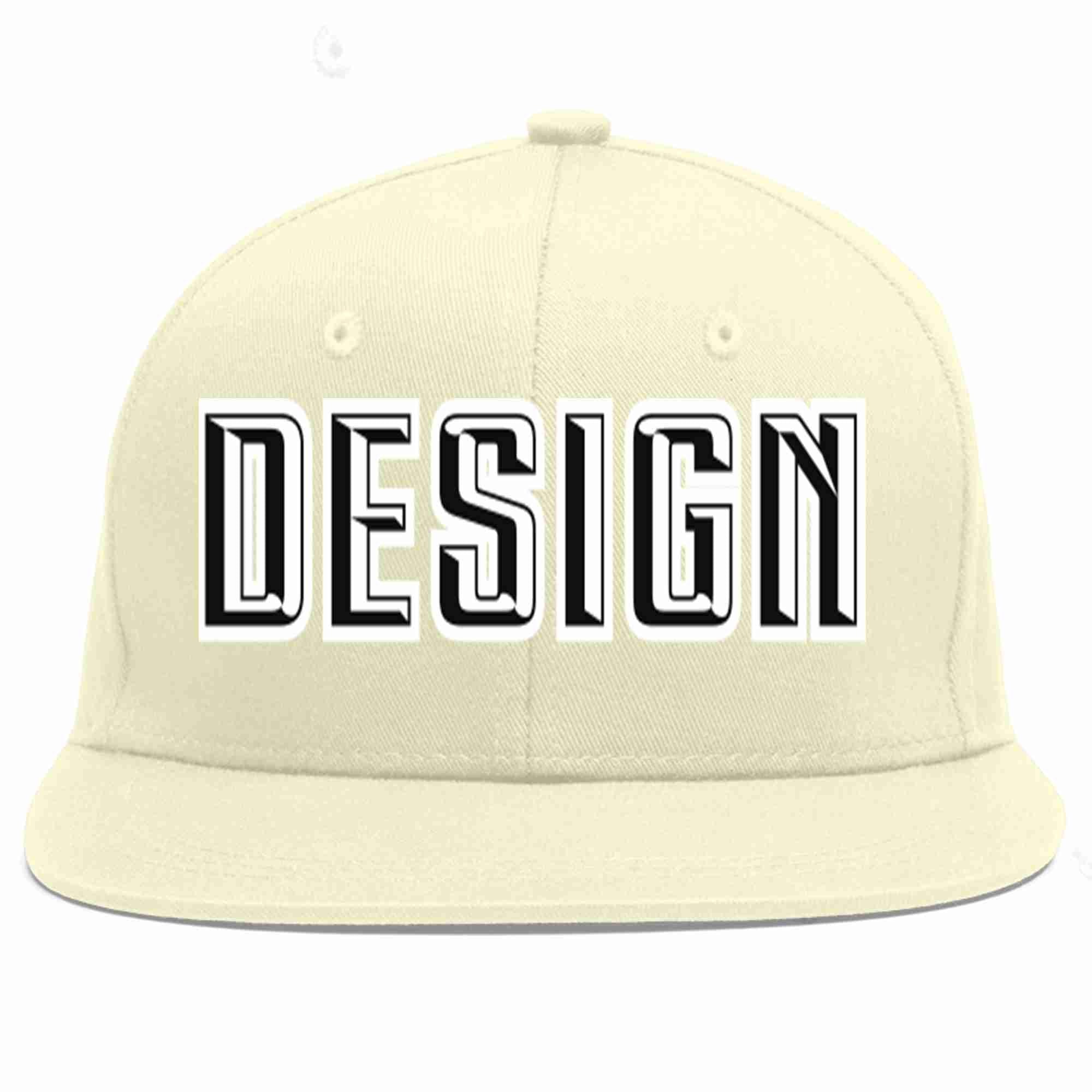 Custom Cream Black-White Flat Eaves Sport Baseball Cap Design for Men/Women/Youth