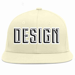 Custom Cream Black-White Flat Eaves Sport Baseball Cap Design for Men/Women/Youth