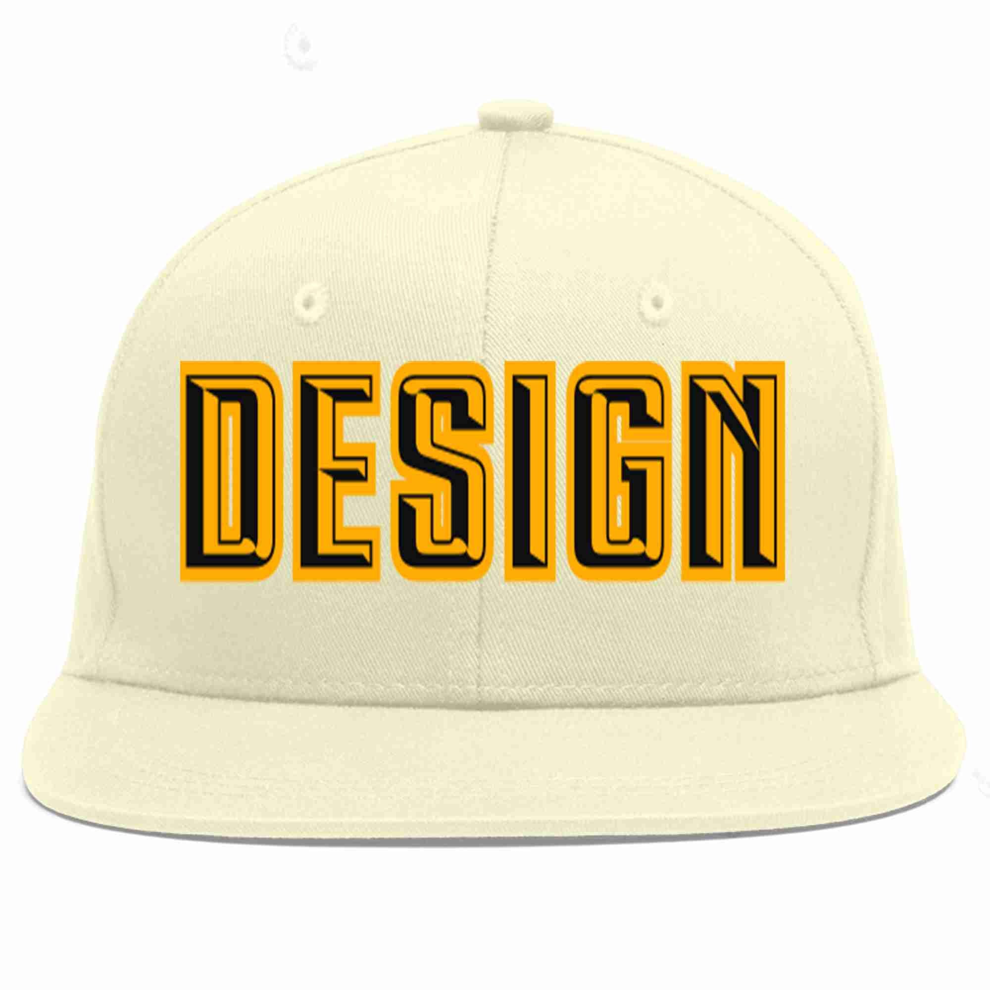 Custom Cream Black-Yellow Flat Eaves Sport Baseball Cap Design for Men/Women/Youth