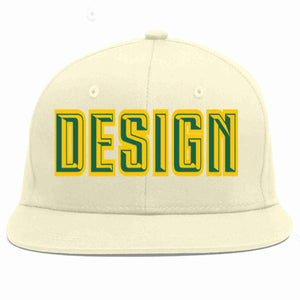 Casquette de baseball de sport à Eaves plates Kelly vert-or crème personnalisée pour hommes/femmes/jeunes