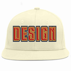 Custom Cream Red-Old Gold Flat Eaves Sport Baseball Cap Design for Men/Women/Youth