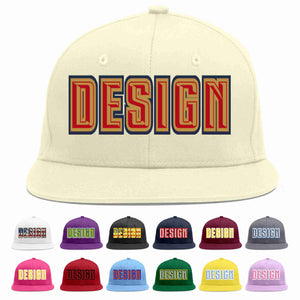 Custom Cream Red-Old Gold Flat Eaves Sport Baseball Cap Design for Men/Women/Youth