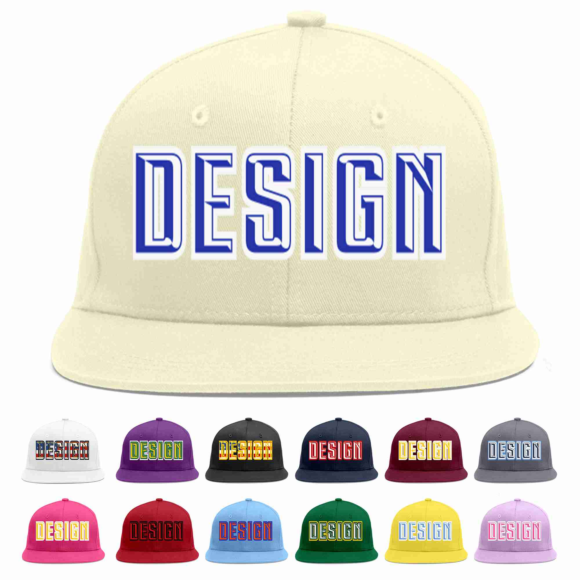 Custom Cream Royal-White Flat Eaves Sport Baseball Cap Design for Men/Women/Youth