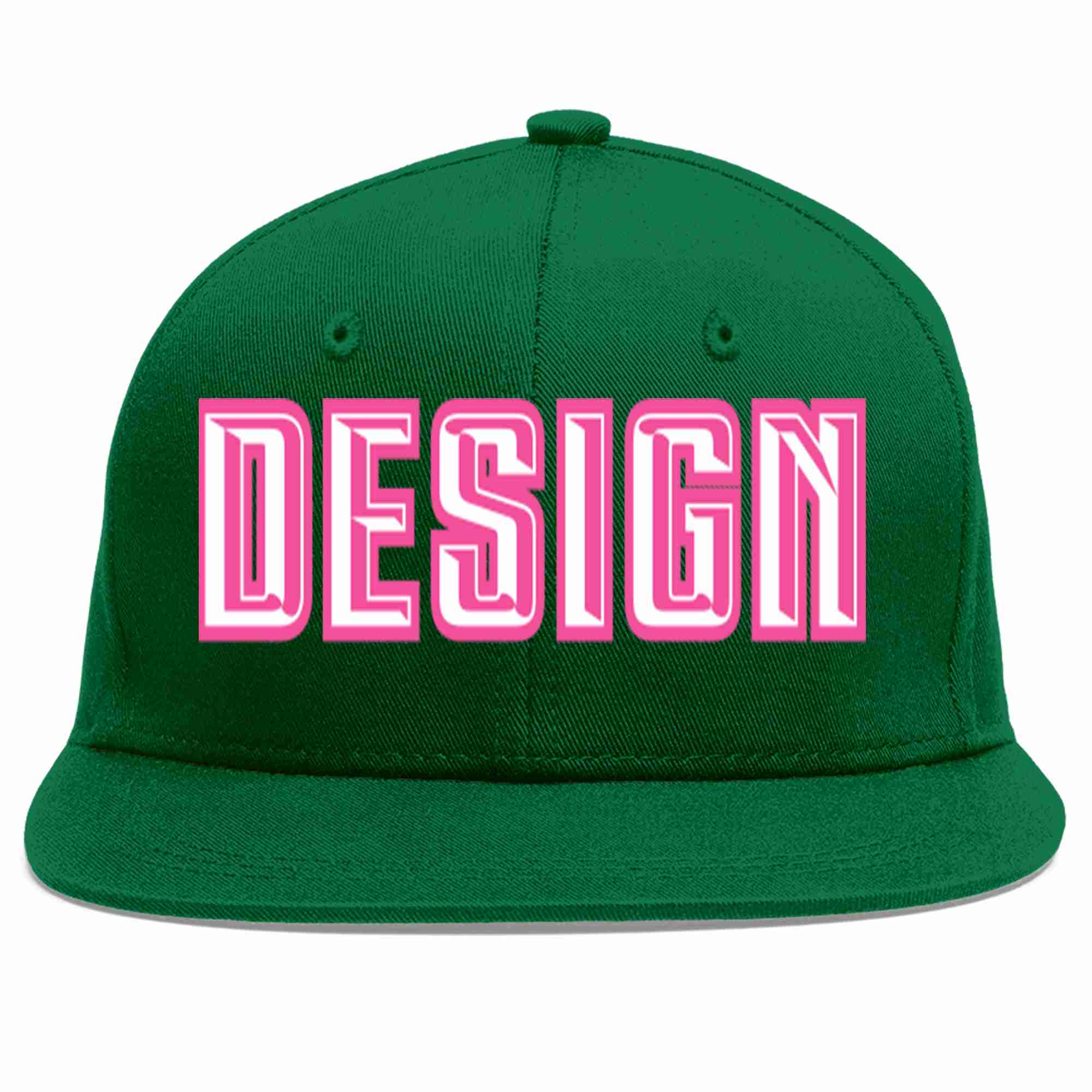 Custom Green White-Pink Flat Eaves Sport Baseball Cap Design for Men/Women/Youth