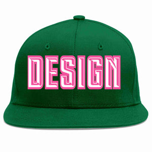 Conception personnalisée de casquette de baseball de sport à avant-toit plat vert blanc-rose pour hommes/femmes/jeunes