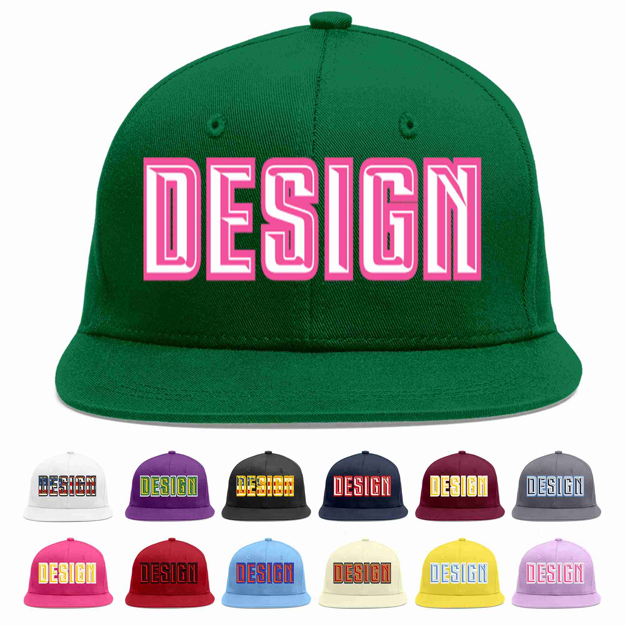 Custom Green White-Pink Flat Eaves Sport Baseball Cap Design for Men/Women/Youth