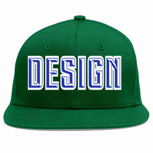 Custom Green Royal-White Flat Eaves Sport Baseball Cap Design for Men/Women/Youth