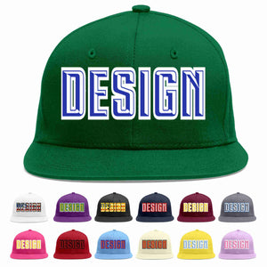 Custom Green Royal-White Flat Eaves Sport Baseball Cap Design for Men/Women/Youth