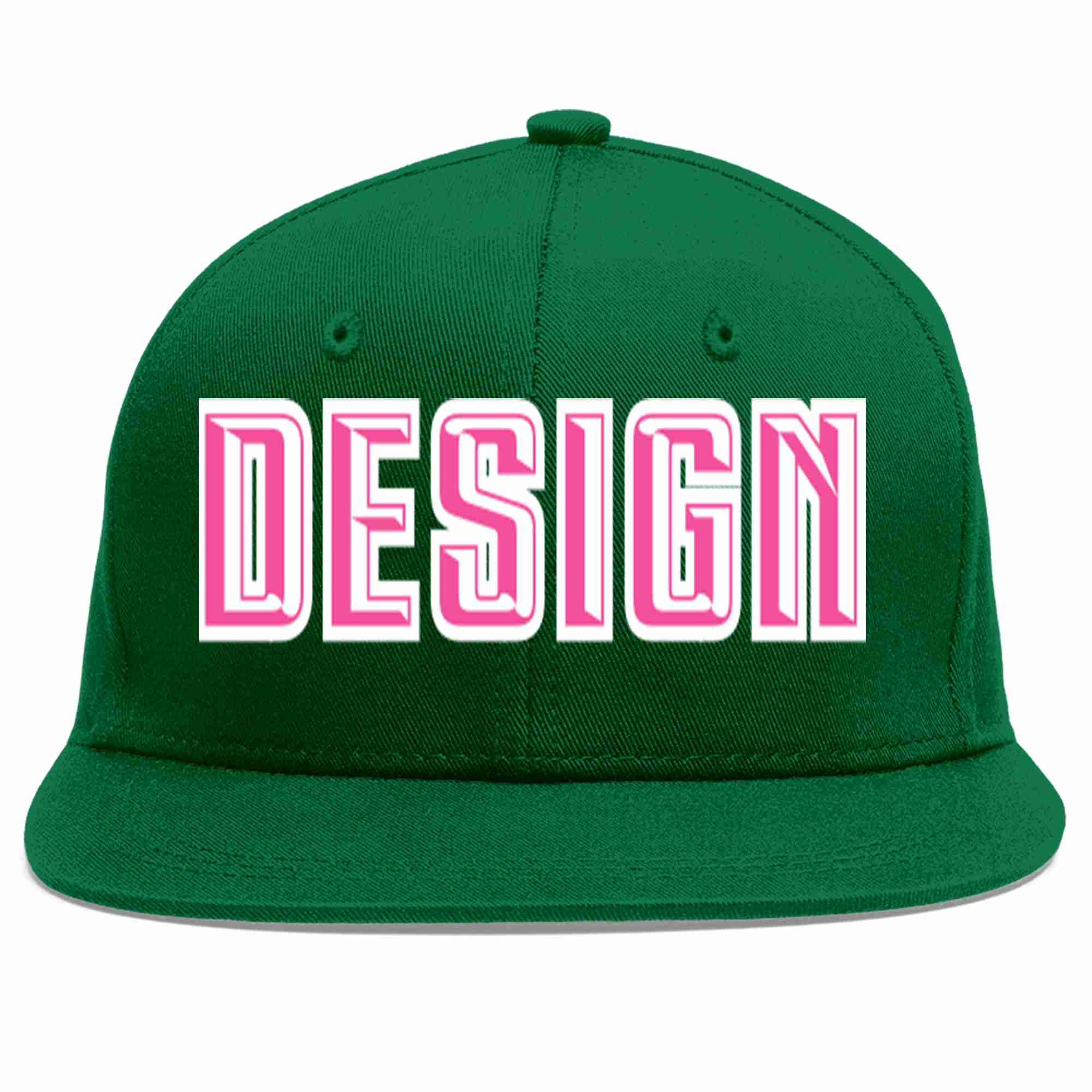 Conception personnalisée de casquette de baseball de sport à avant-toit plat vert rose-blanc pour hommes/femmes/jeunes