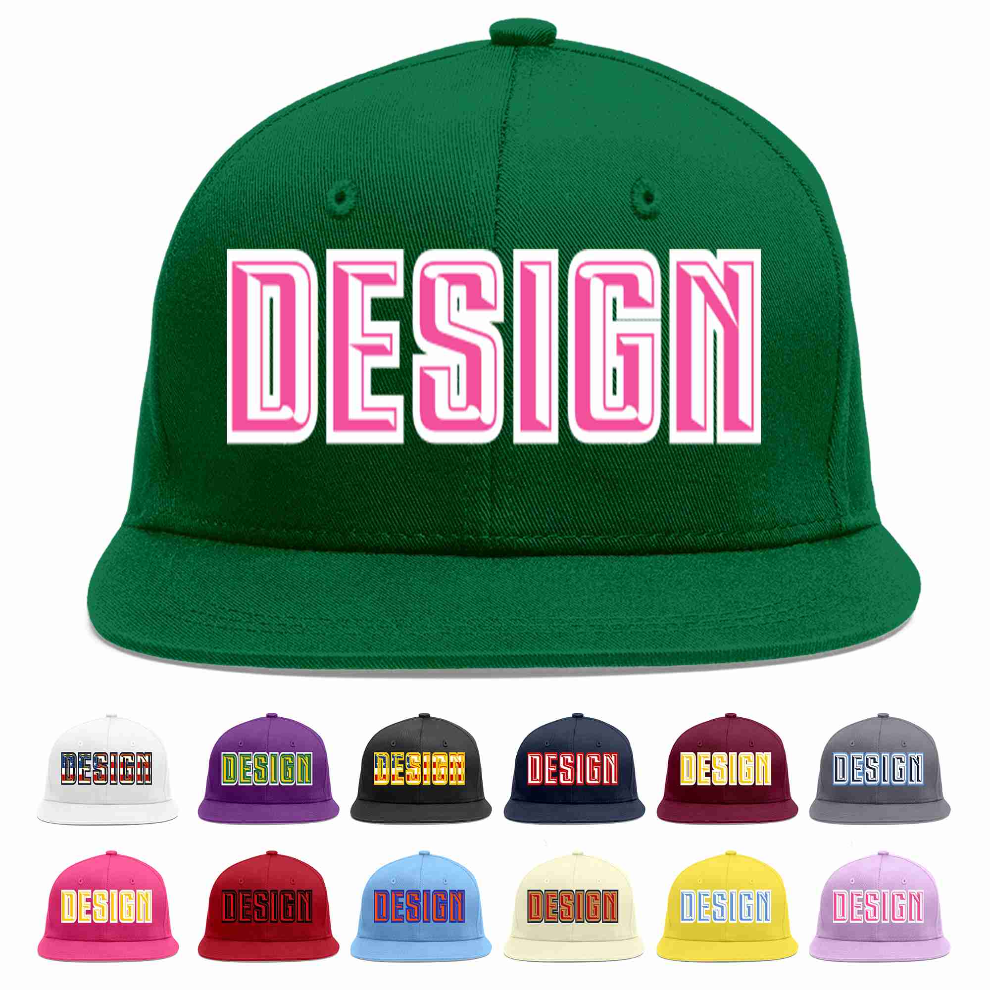 Custom Green Pink-White Flat Eaves Sport Baseball Cap Design for Men/Women/Youth