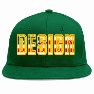 Custom Green Vintage USA Flag-Gold Flat Eaves Sport Baseball Cap Design for Men/Women/Youth