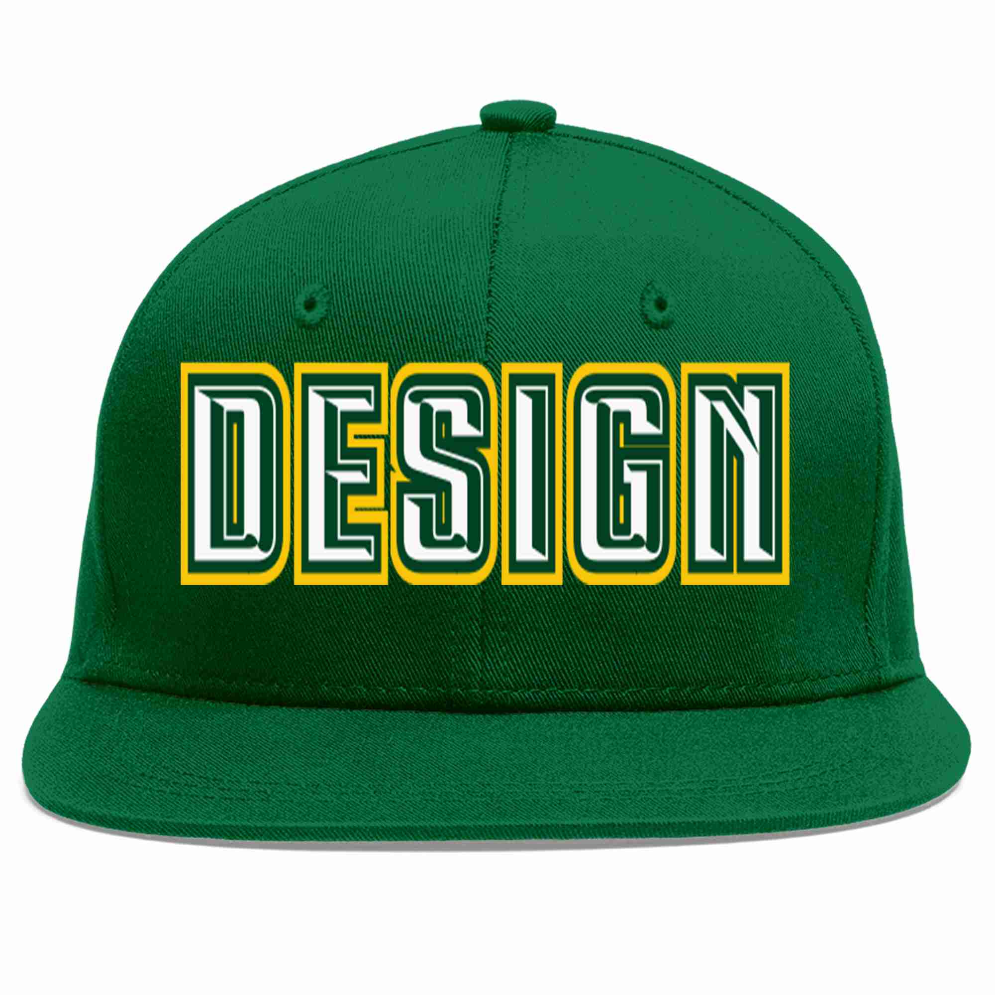 Conception personnalisée de casquette de baseball de sport à avant-toit plat vert blanc-kelly vert pour hommes/femmes/jeunes