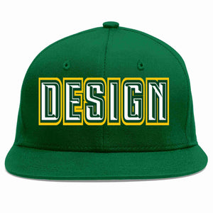 Custom Green White-Kelly Green Flat Eaves Sport Baseball Cap Design for Men/Women/Youth