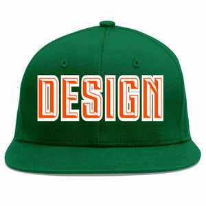 Conception personnalisée de casquette de baseball de sport à avant-toit plat vert orange-blanc pour hommes/femmes/jeunes