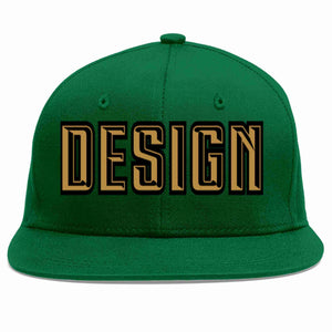 Custom Green Old Gold-Black Flat Eaves Sport Baseball Cap Design for Men/Women/Youth