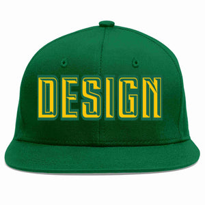 Custom Green Gold-Kelly Green Flat Eaves Sport Baseball Cap Design for Men/Women/Youth