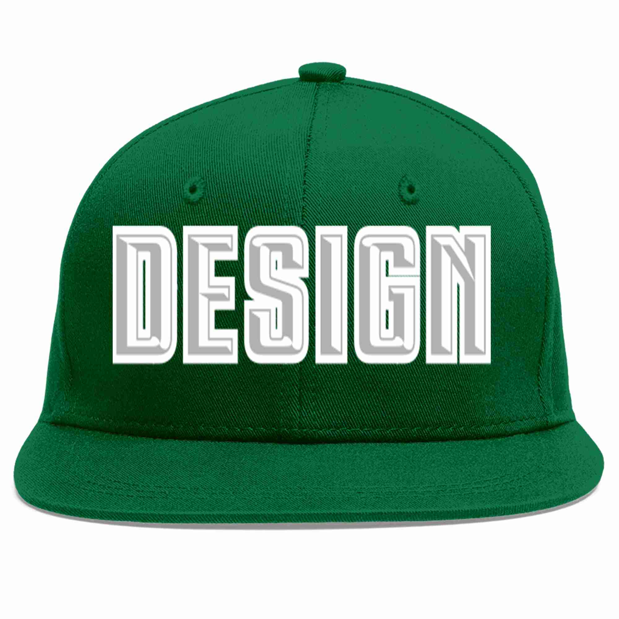 Custom Green Gray-White Flat Eaves Sport Baseball Cap Design for Men/Women/Youth