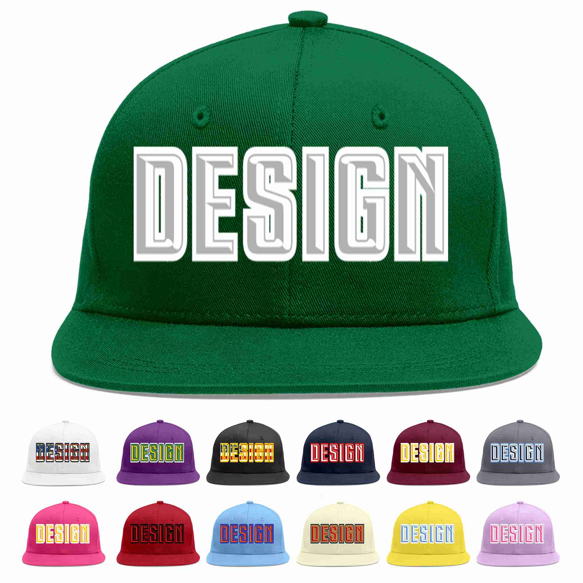 Custom Green Gray-White Flat Eaves Sport Baseball Cap Design for Men/Women/Youth