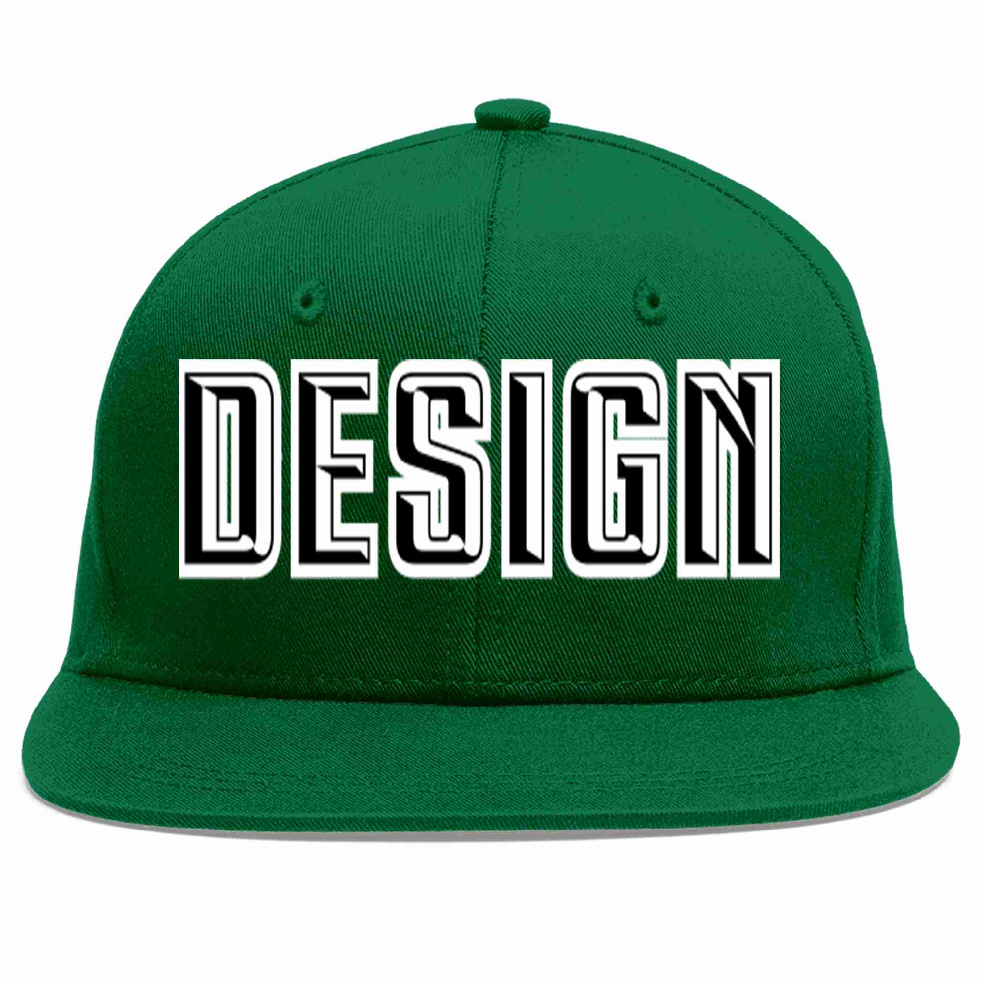 Conception personnalisée de casquette de baseball de sport à avant-toit plat vert noir-blanc pour hommes/femmes/jeunes