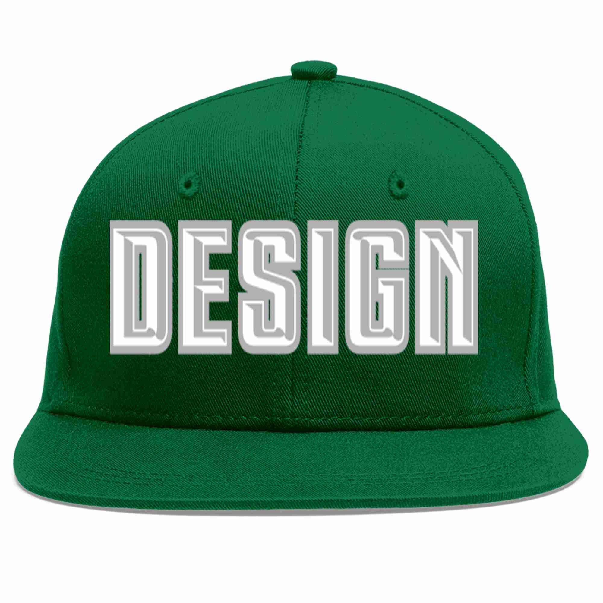 Custom Green White-Gray Flat Eaves Sport Baseball Cap Design for Men/Women/Youth