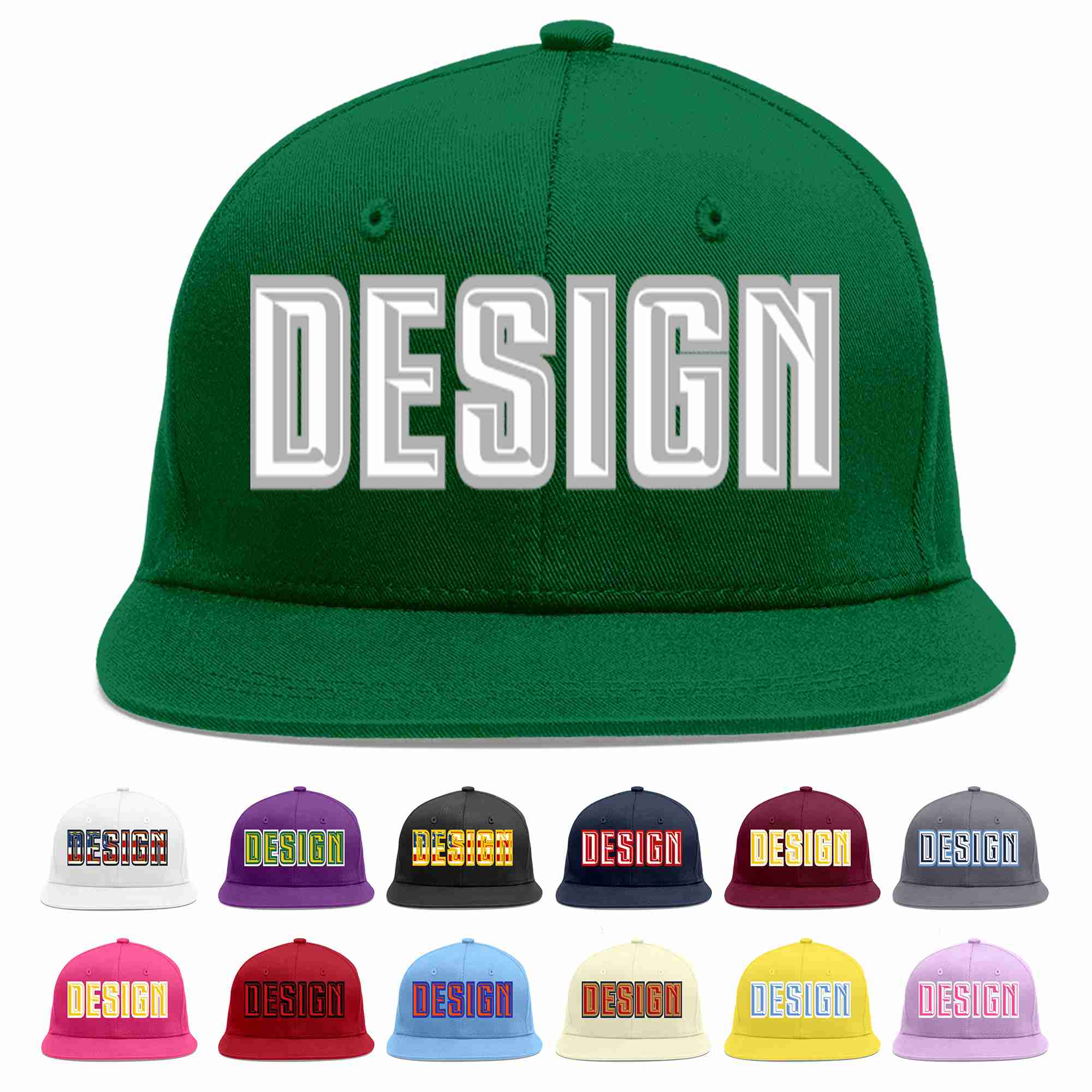 Custom Green White-Gray Flat Eaves Sport Baseball Cap Design for Men/Women/Youth