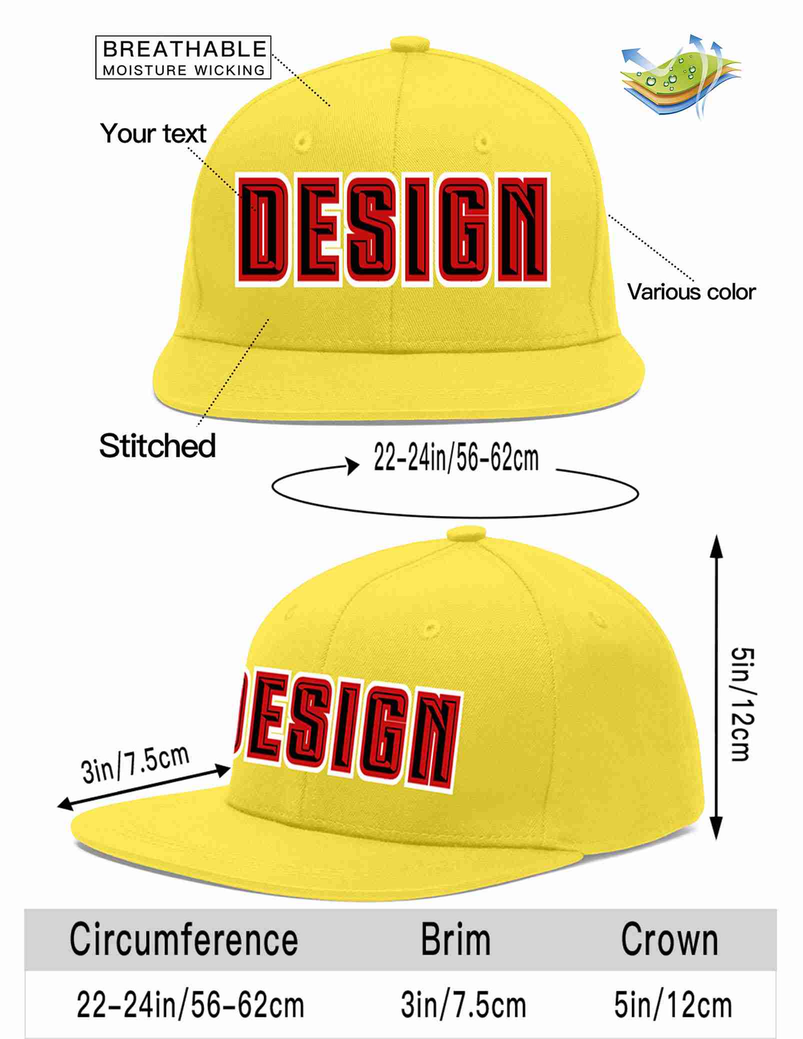 Custom Light Gold Black-Red Flat Eaves Sport Baseball Cap Design for Men/Women/Youth