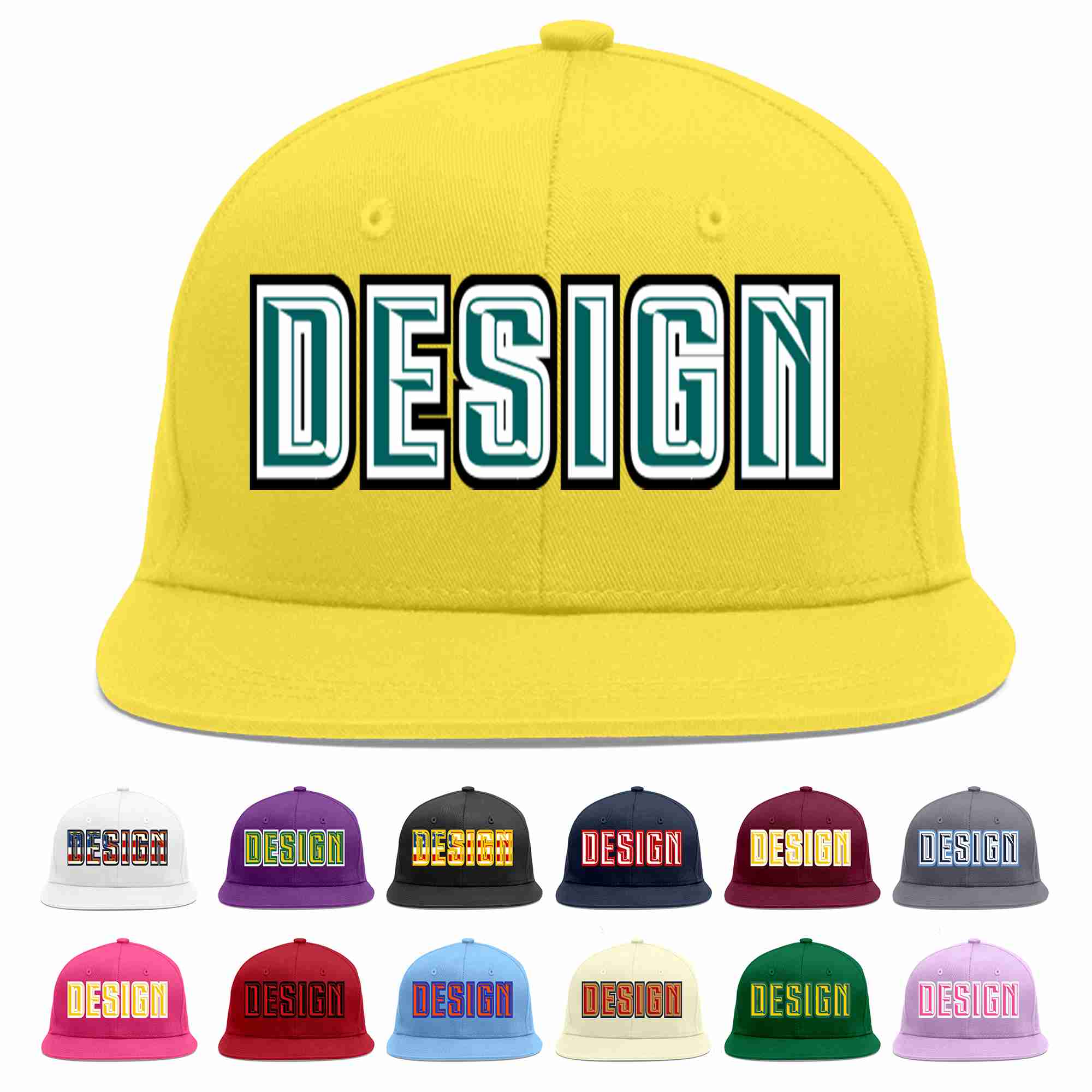 Custom Light Gold Aqua-White Flat Eaves Sport Baseball Cap Design for Men/Women/Youth