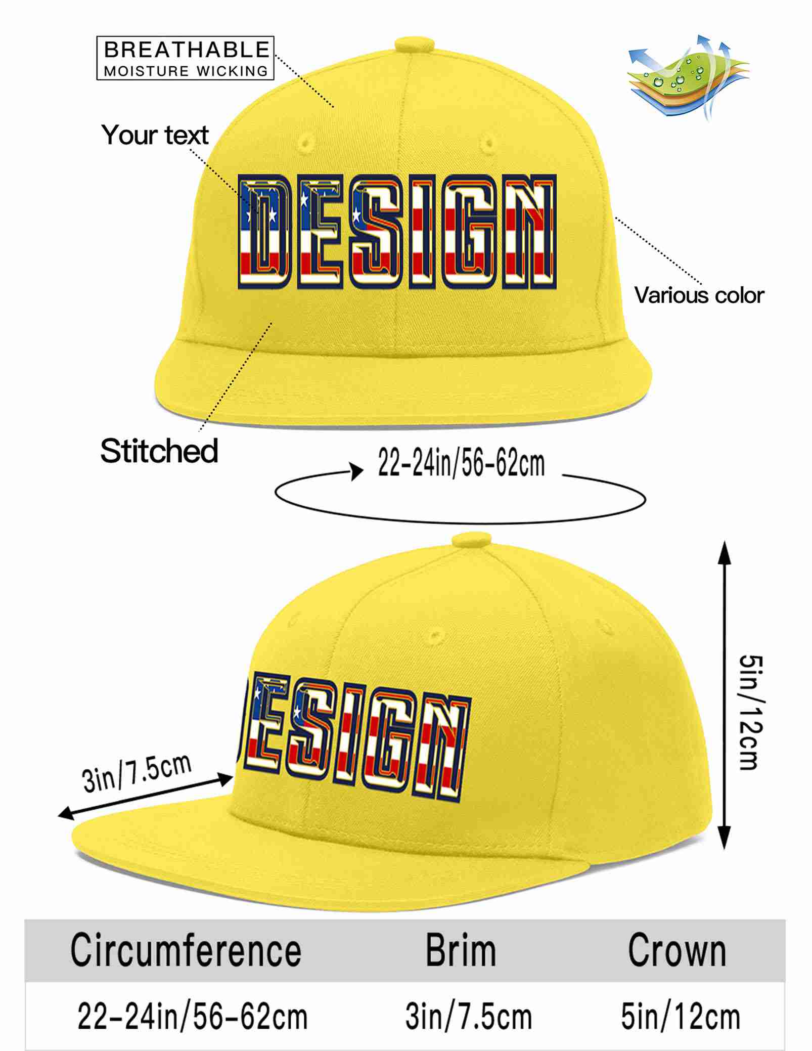 Custom Light Gold Vintage USA Flag-Gold Flat Eaves Sport Baseball Cap Design for Men/Women/Youth