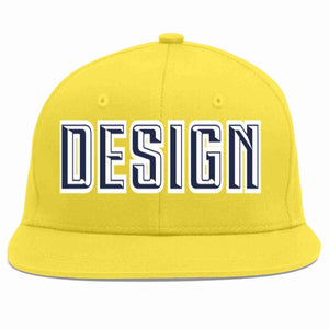 Custom Light Gold Navy-White Flat Eaves Sport Baseball Cap Design for Men/Women/Youth