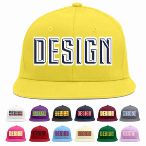 Custom Light Gold Navy-White Flat Eaves Sport Baseball Cap Design for Men/Women/Youth