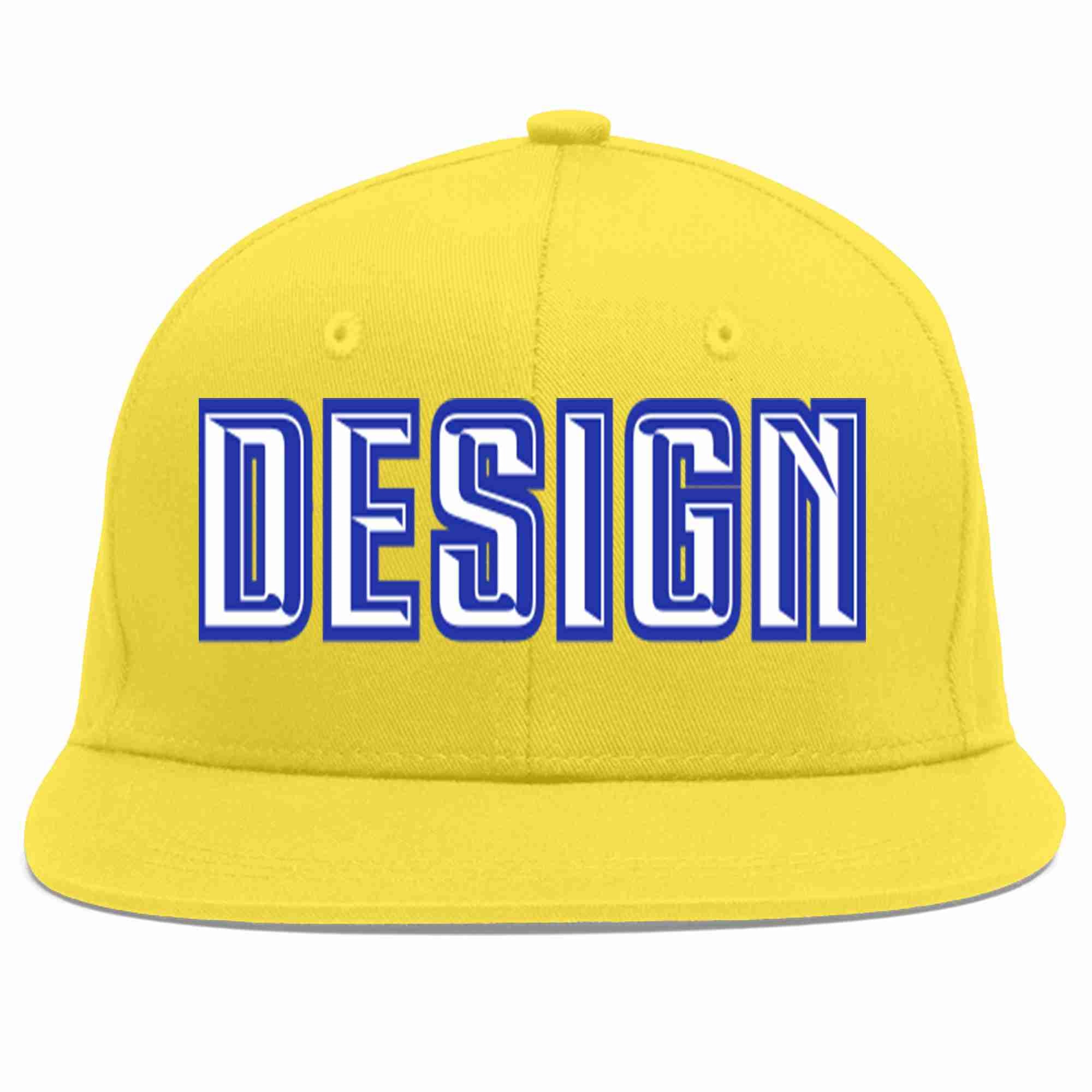 Custom Light Gold White-Royal Flat Eaves Sport Baseball Cap Design for Men/Women/Youth