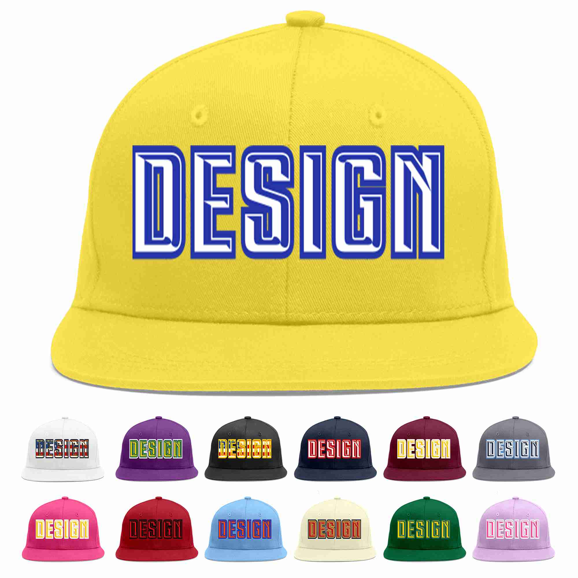 Custom Light Gold White-Royal Flat Eaves Sport Baseball Cap Design for Men/Women/Youth