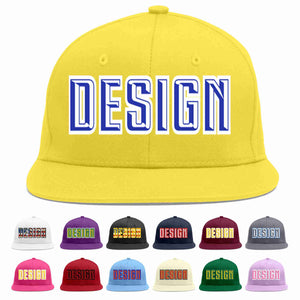 Custom Light Gold Royal-White Flat Eaves Sport Baseball Cap Design for Men/Women/Youth